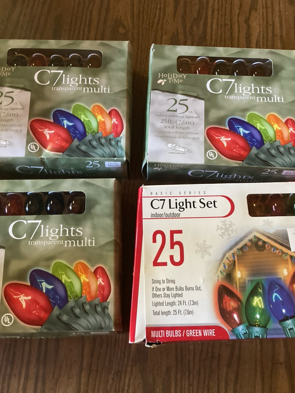 NEW 4 pkgs 100 lights-Holiday Time C7 MultiColor String Lights 25 Count